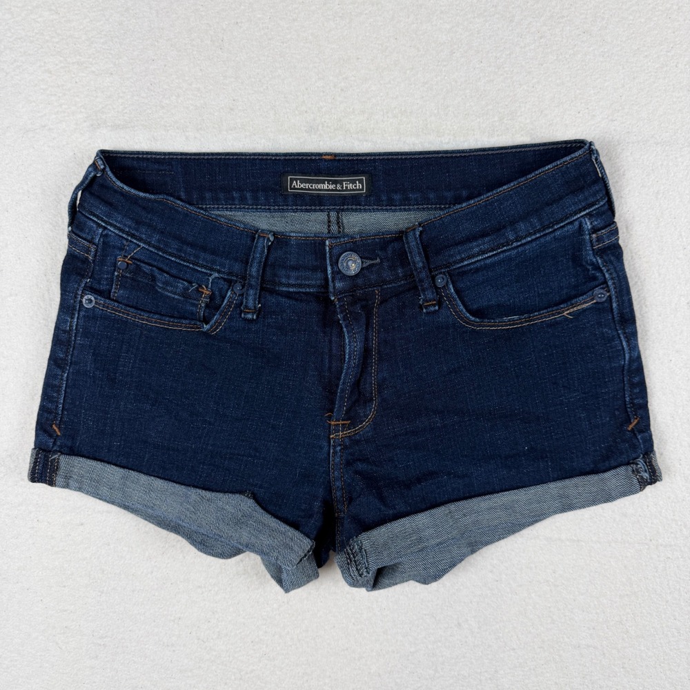 Abercrombie & Fitch Dark Wash Cuffed Denim Shorts Womens 26 2 Low Rise Indigo